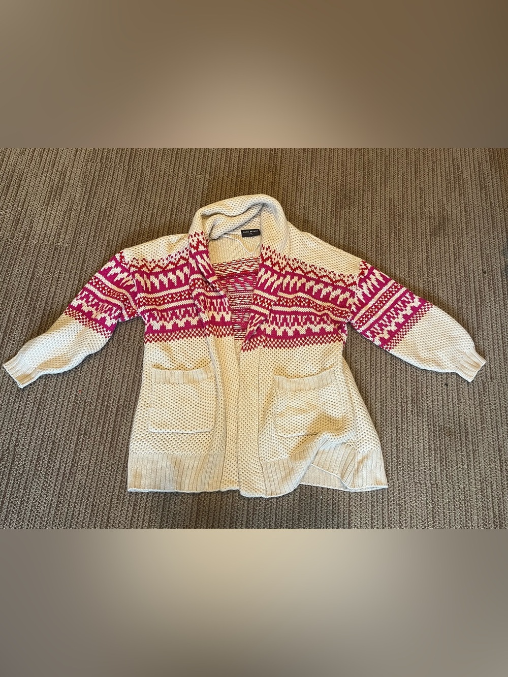 Lane Bryant Cream Cardigan with Pink Fair Isle Yoke